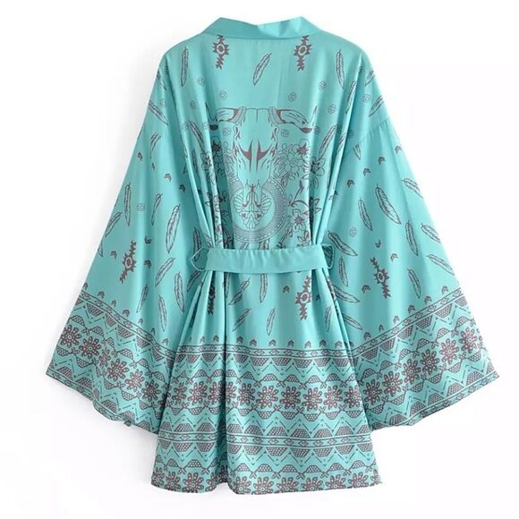 Pink Short Longhorn Belted Kimono - Picture 7 of 9